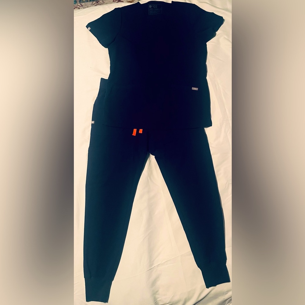 Small navy blue figs scrub jogger set